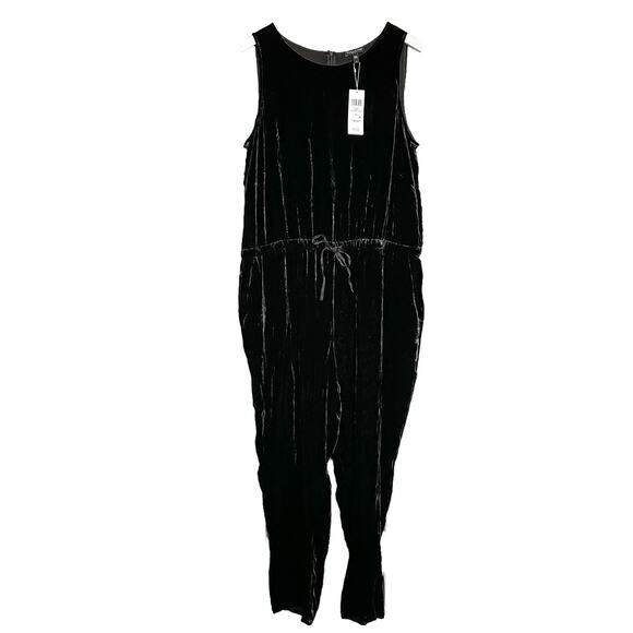 Eileen Fisher Drawstring Slouchy Velvet Jumpsuit Black - Picture 2 of 6